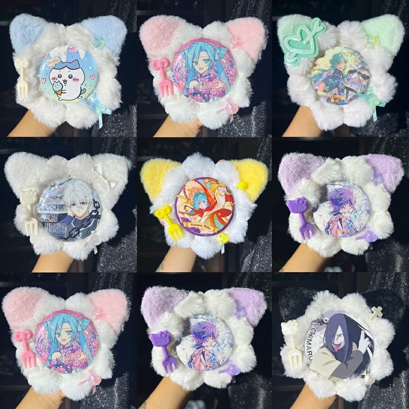 Handmade Cat Ears Badge Holder – Ita Bag Decoration Base for 2.28-2.95 inch (58mm-75mm) Badges
